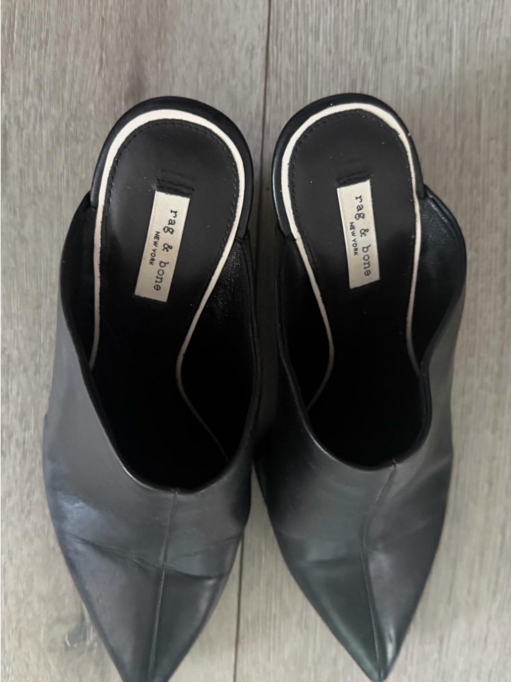 rag & bone Black Pointed-Toe Leather Mules